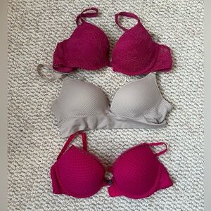 Bundle of 3 Bras – Size 34B – Lace & Polka Dot Mix, waffle pattern